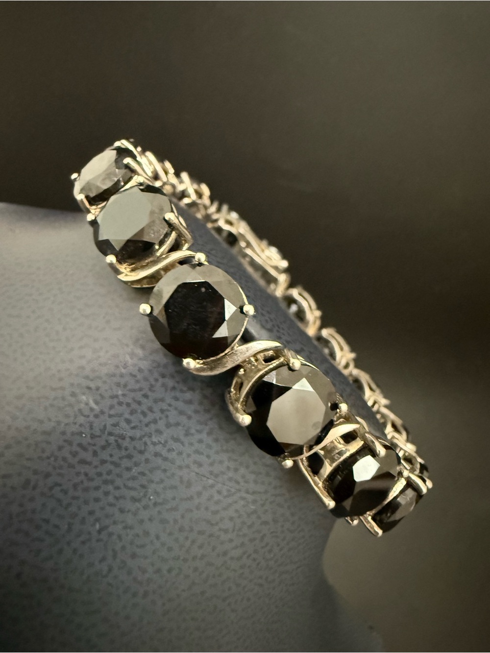 BBJ 925 Sterling Faceted Black Spinel 10mm Gemstones 8” Tennis Bracelet 33g.